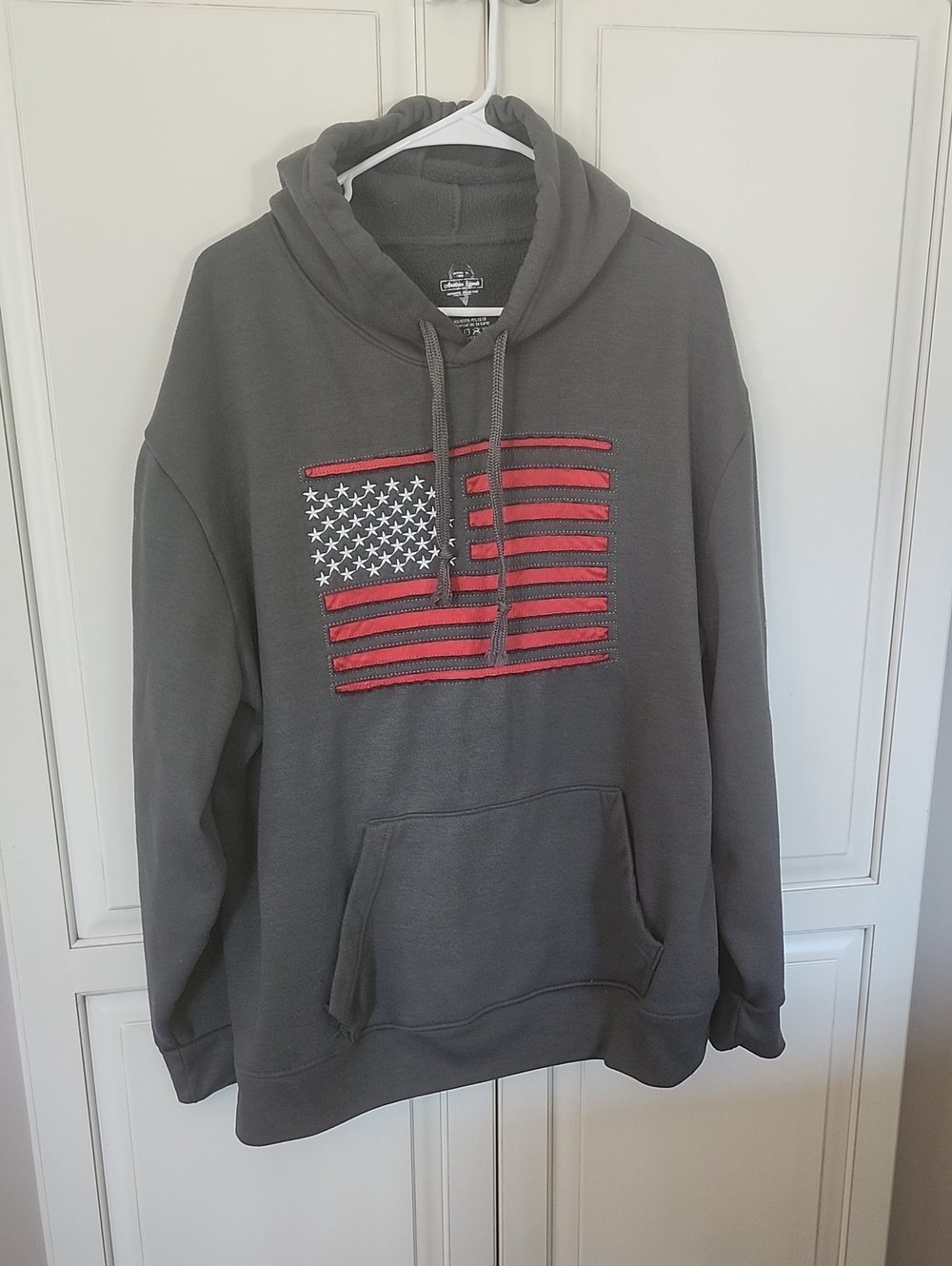 Men's Gray Hoodie with American Flag Reverse Applique